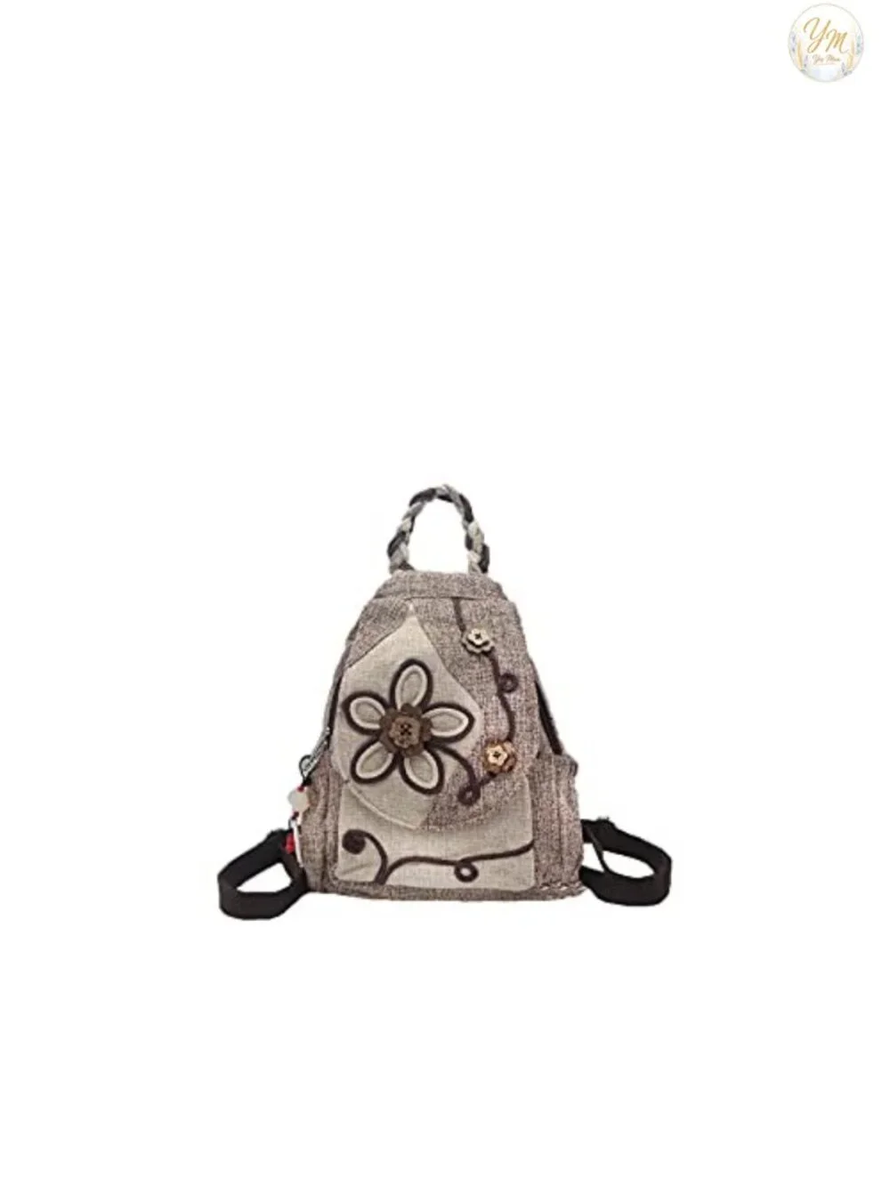 Boho Handwoven Canvas Backpack Purse Multi-Pocket Convertible Sling Daypack